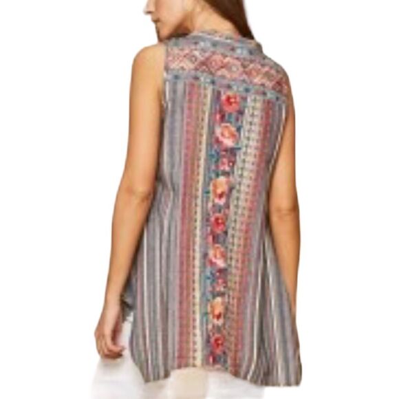 Savanna Jane denim look blue and pink striped embroidered top size small - Picture 6 of 8